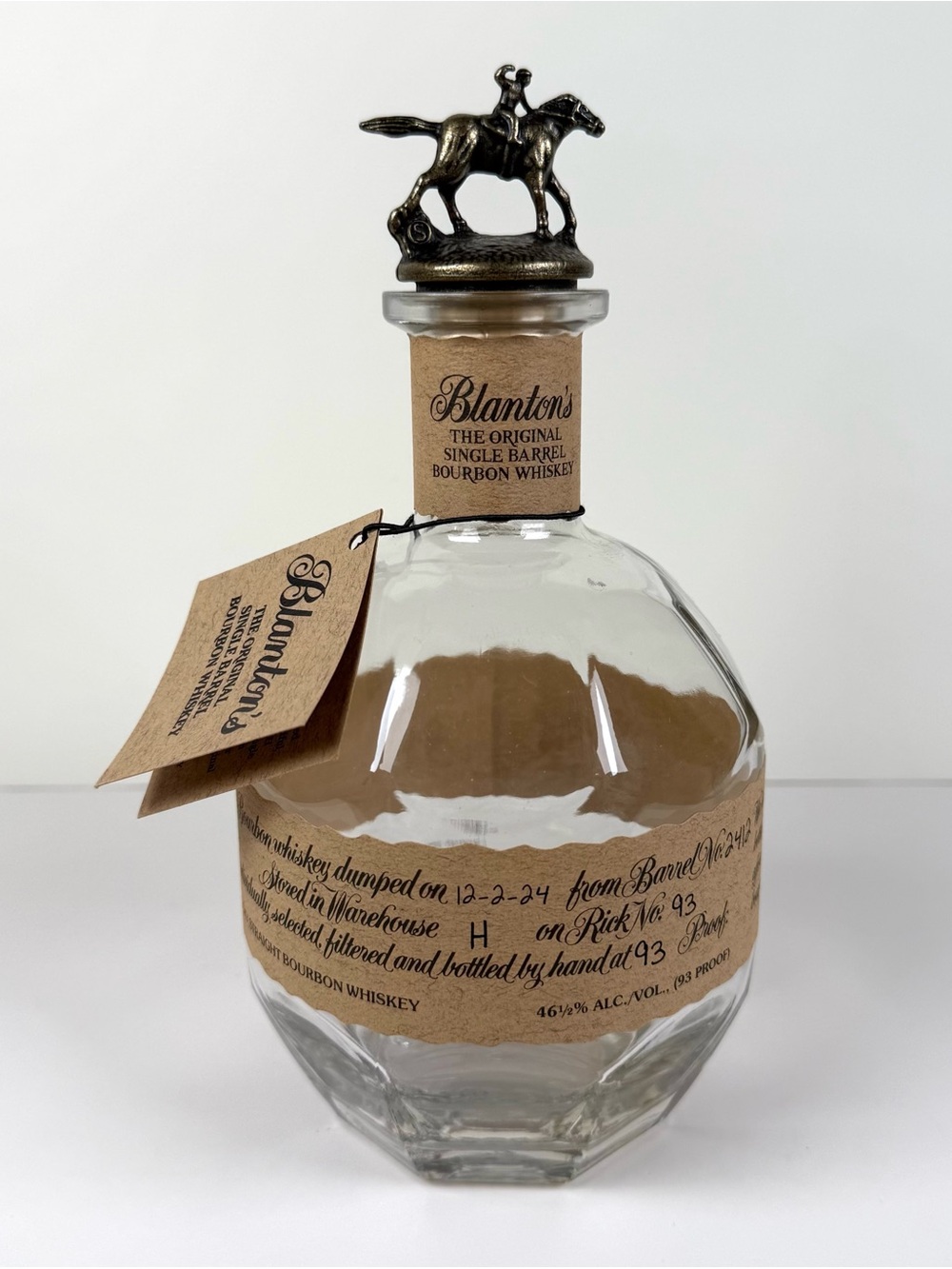 Blantons Single Barrel Bourbon Whiskey Empty Unrinsed 750 ml Bottle Stopper S